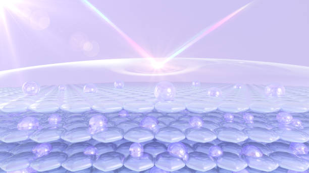 3D Rendering skin cells with UV protection stock photo