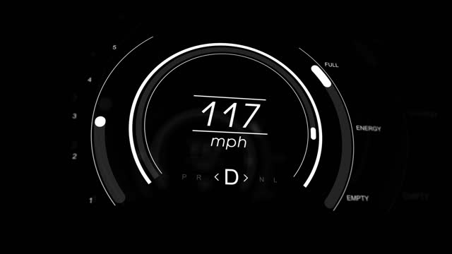 Electric Car Display Infographics. Futuristic car HUD showing speed, battery charge, data.HD: Car Dashboard Glowing