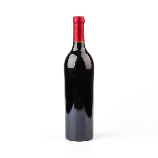istock Bottle of red wine with red foil on a white background. 1480026369