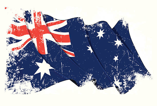 Grange Flag of Australia Waving Australian flag under a grunge texture layer, southern cross stock illustrations