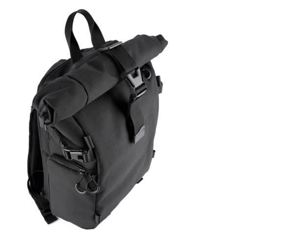 istock Black laptop backpack unisex accessories. Backpack isolated on White Background. 1480035925