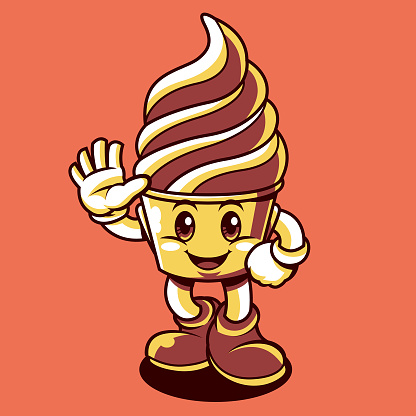 Mascot, ice cream, ice, cute, gloves, chocolate,colored,vector, cartoon, character, illustration.