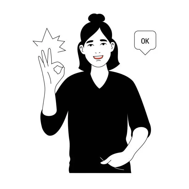 Vector illustration of Young Woman With OK Gesture