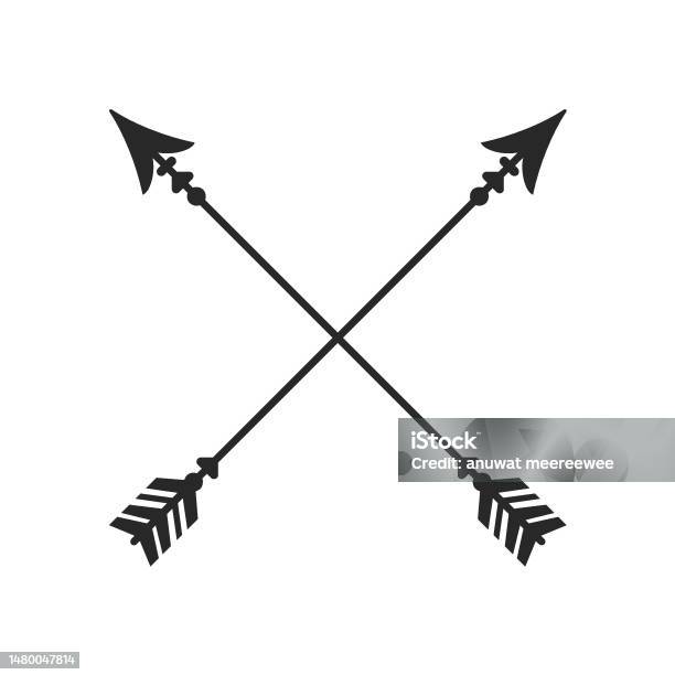 Hipster Arrow Cross In Boho Style Tribal Arrows Stock Illustration - Download Image Now - Arrow Symbol, Art, Black Color