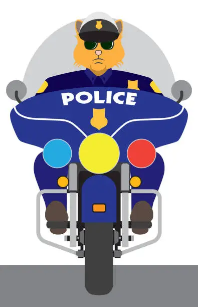 Vector illustration of Feline Motorcycle Cop