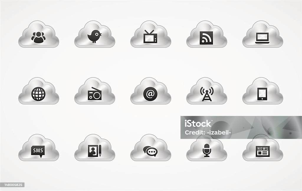 Information icons | Metallic clouds Information icons on metallic cloud buttons Aluminum stock vector