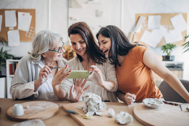istock Women siblings enjoying in clay art 1480059245
