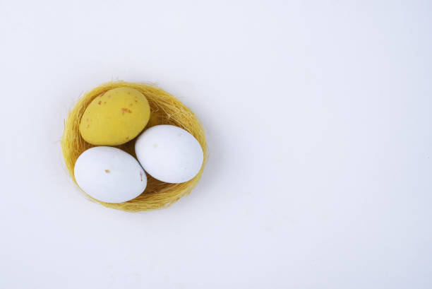 close view of painted easter eggs on wheat straw, full frame