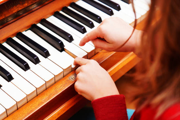 istock Child's hands having playing piano at home. Education, child development concept. Selective focus. 1480064083
