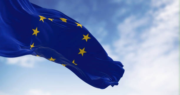 istock European Union flag waving in the wind on a clear day. 1480064423