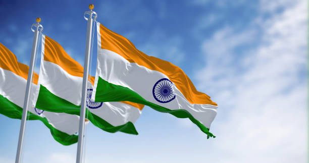 istock Three national flags of India waving on a clear day 1480064843