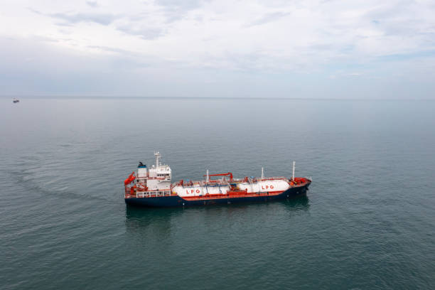 istock Aerial view tanker ship with liquid bulk cargo in transit. 1480070434