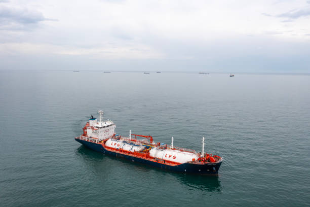 istock Aerial view tanker ship with liquid bulk cargo in transit. 1480071189