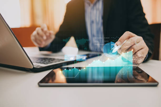 istock Business analysis big data sciences and economic growth with financial graph. Concept of virtual dashboard technology digital marketing and global economy investment network. 3D illustration banner. 1480072303