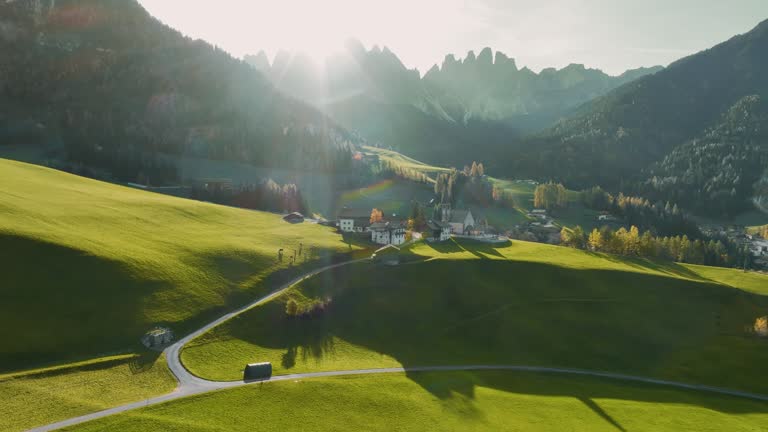 Aerial view of Seiser Alm  in autumn