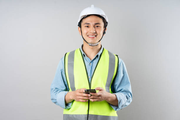 istock Asian engineer portrait on gray background 1480073718