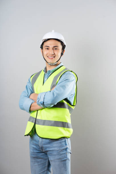 istock Asian engineer portrait on gray background 1480073724