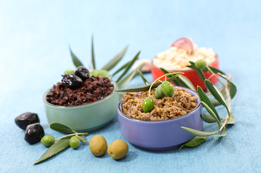 Assorted of green,  black olive tapenade