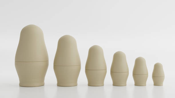 Set of unpainted Russian Dolls on white background, 3D rendering