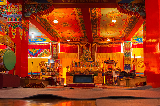 Samdruptse Monastery, Ravangla, Sikkim, India - October 20, 2016 : Interior view of Samdruptse Buddhist Monastery, Sikkim, India. Picture taken with permission from religious authority.