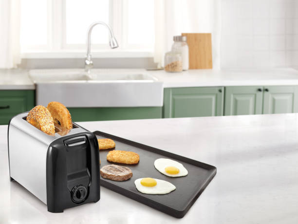 Breakfast plate in a kitchen with a marble counter top