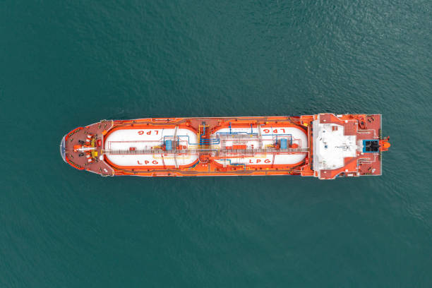 istock Aerial view tanker ship with liquid bulk cargo in transit. 1480078022