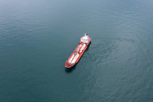 istock Aerial view tanker ship with liquid bulk cargo in transit. 1480078499