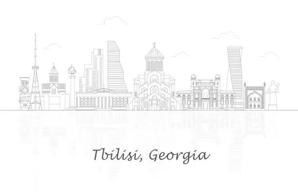 Vector illustration of Outline Skyline panorama of city of Tbilisi, Georgia