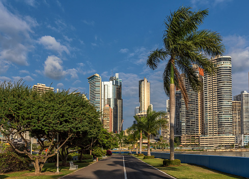 panama city, panama-march 03, 2019: modern skyscrapers in downtown Panama City, Panama