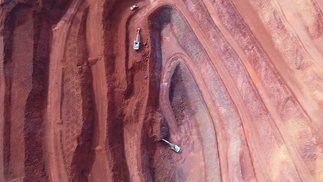 top drone view of an iron ore mines in Asia