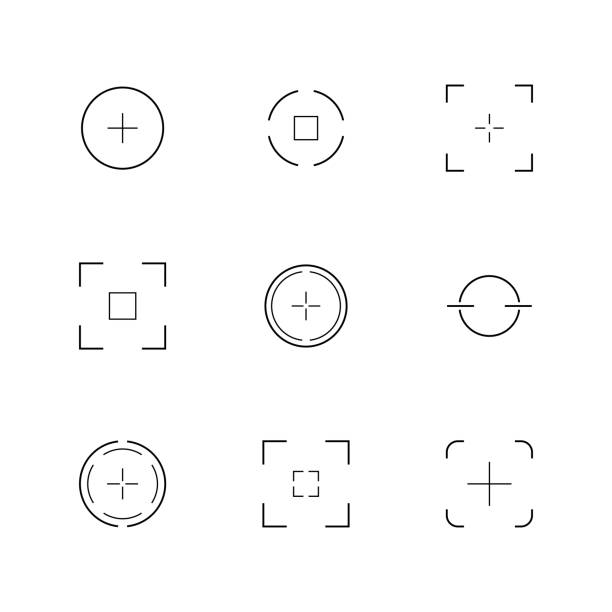 lineare vektorsymbole für den kamerasucher. isolierte autofokus-umriss-piktogramme auf weiß - filming point of view illustrations stock-grafiken, -clipart, -cartoons und -symbole