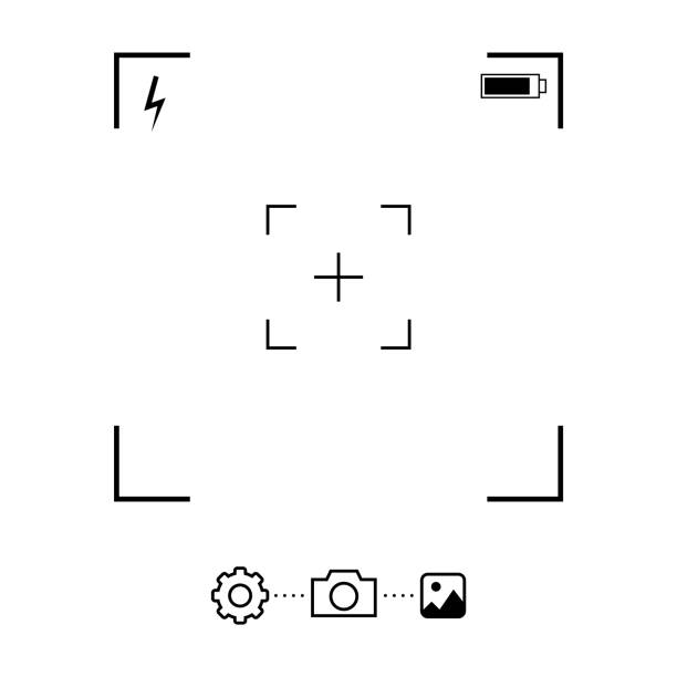 illustrations, cliparts, dessins animés et icônes de modèle vectoriel viseur de caméra. conception de l’interface de l’écran de mise au point du smartphone isolée sur blanc - flash menu