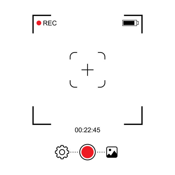 ボタンと画面フレームを持つファインダーベクター画像テンプレート。白い背景に携帯電話のカメラのビデオ録画デザイン - target sport flash点のイラスト素材／クリップアート素材／マンガ素材／アイコン素材