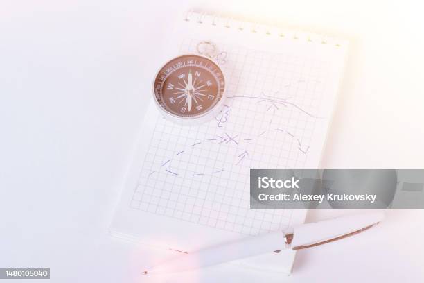 Compass To Write In Travelers Notes A Clean Notebook With A Pen For Writing A Compass And A ...