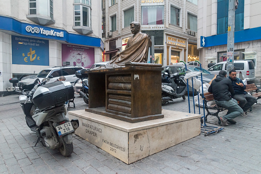 Istanbul, Turkey - December 10, 2022: Monument to Manifaturaci Draper Heykeli.