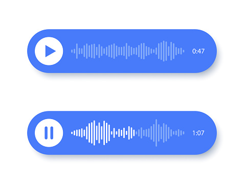 Voice message vector icons. Play and pause audio message.