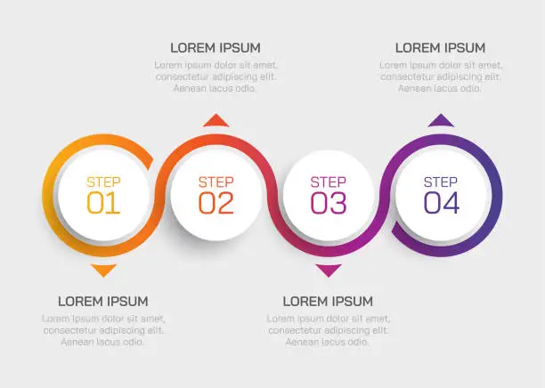 Vector illustration of Colorful infographic presentation design with 4 steps. Vector illustration.