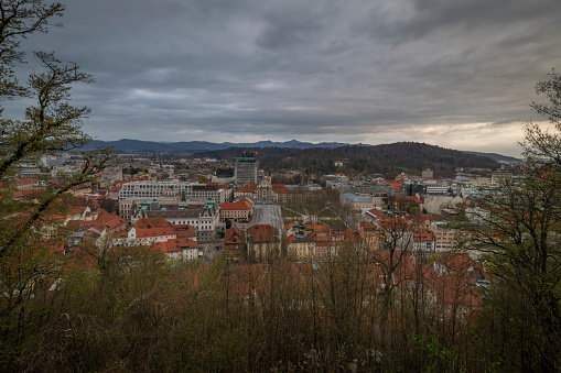 Spring cloudy evening view for main old square in Ljubljana capital