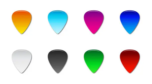 Vector illustration of Colorful guitar picks icon set with shadows. Vector illustration.