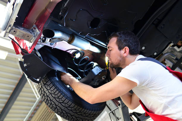 istock professional car mechanic works in a workshop and repairs vehicles - check the technology, brakes and tires 1480112614