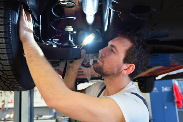 istock professional car mechanic works in a workshop and repairs vehicles - check the technology, brakes and tires 1480112825