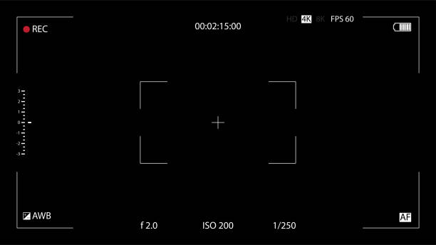 Viewfinder screen of video recorder display A simple illustration of a viewfinder screen of the video recording display. black background hd stock illustrations