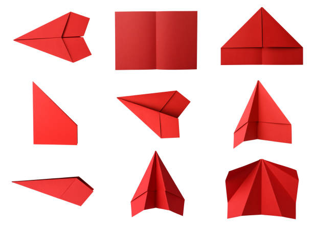 istock How to make paper plane: step by step instruction. Collage with photos of folded red paper sheets on white background, top view 1480126800