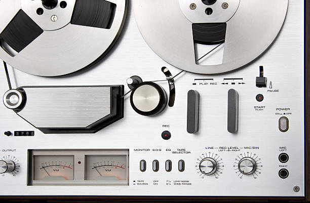 Analog Audio Stereo Reel Tape Recorder Analog Audio Stereo Reel Tape Recorder, front panel with controls closeup reel to reel tape stock pictures, royalty-free photos & images