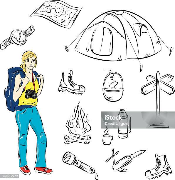 Camping Stock Vektor Art und mehr Bilder von Aktivitäten und Sport - Aktivitäten und Sport, Erwachsene Person, Feuer