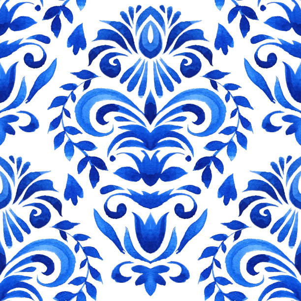 istock Abstract seamless ornamental watercolor damask arabesque paint pattern. Gorgeous damask tile design 1480134186