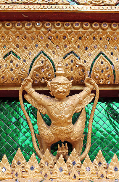 Golden Garuda statues at  Ancient City, Bangkok, Thailand stock photo