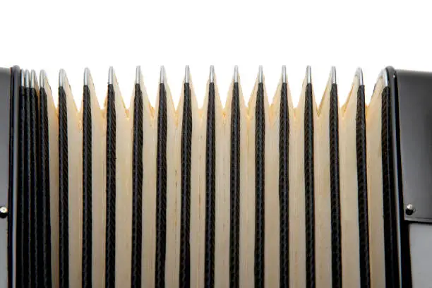 Close up Open Accordion Bellows on White Background