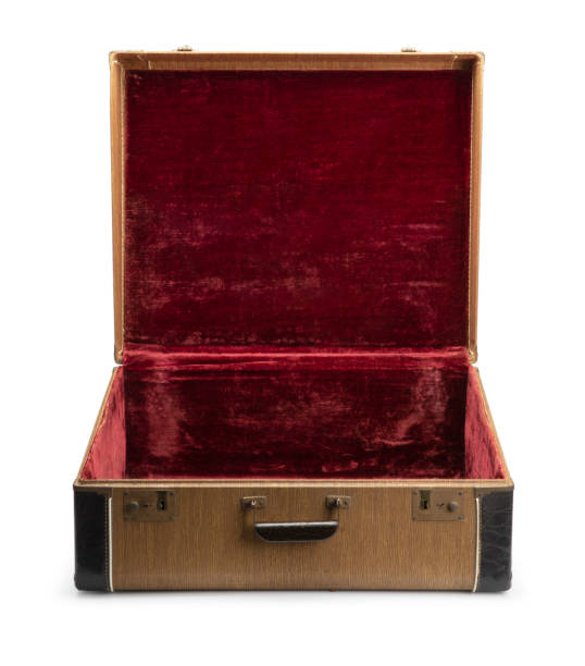 Antique Vintage Suitcase Open and Empty Isolated on White with Clipping Path