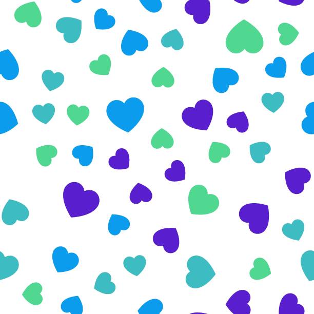 istock Colorful seamless pattern of small green, turquoise, dark blue hearts. Suitable for printing on textile, fabric, wallpapers, postcards, wrappers 1480149299